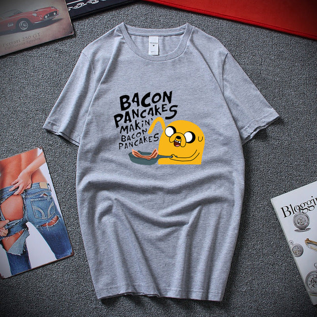 Fashion style cotton short sleeves adventure time jake and finn Bacon pancakes black white t shirt tee