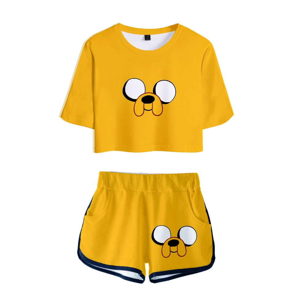 Adventure Time 3D Two Piece Set Sexy Cotton Tshirt 3D Kawaii  Fashion Tshirt New Suit Shorts Casual Tops+Shorts 2XL