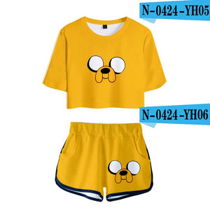 Adventure Time 3D Two Piece Set Sexy Cotton Tshirt 3D Kawaii  Fashion Tshirt New Suit Shorts Casual Tops+Shorts 2XL