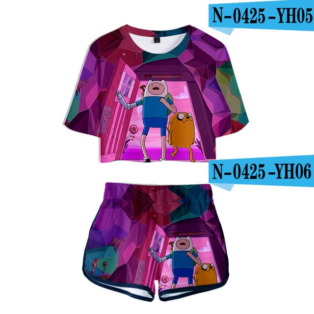 Adventure Time 3D Two Piece Set Sexy Cotton Tshirt 3D Kawaii  Fashion Tshirt New Suit Shorts Casual Tops+Shorts 2XL