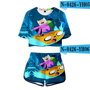 Adventure Time 3D Two Piece Set Sexy Cotton Tshirt 3D Kawaii  Fashion Tshirt New Suit Shorts Casual Tops+Shorts 2XL