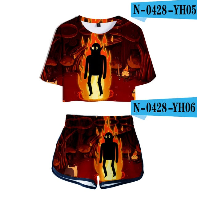 Adventure Time 3D Two Piece Set Sexy Cotton Tshirt 3D Kawaii  Fashion Tshirt New Suit Shorts Casual Tops+Shorts 2XL