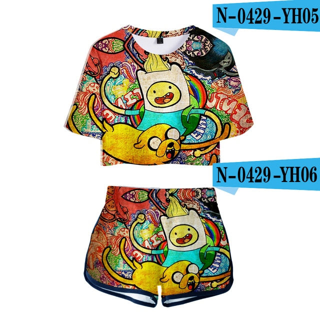 Adventure Time 3D Two Piece Set Sexy Cotton Tshirt 3D Kawaii  Fashion Tshirt New Suit Shorts Casual Tops+Shorts 2XL