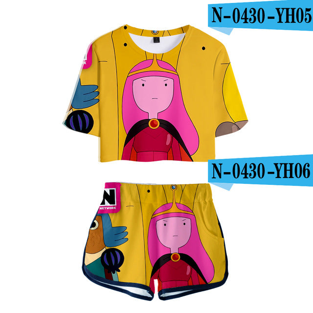 Adventure Time 3D Two Piece Set Sexy Cotton Tshirt 3D Kawaii  Fashion Tshirt New Suit Shorts Casual Tops+Shorts 2XL
