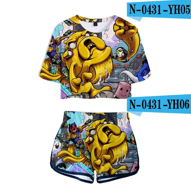Adventure Time 3D Two Piece Set Sexy Cotton Tshirt 3D Kawaii  Fashion Tshirt New Suit Shorts Casual Tops+Shorts 2XL