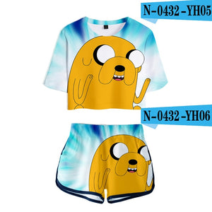 Adventure Time 3D Two Piece Set Sexy Cotton Tshirt 3D Kawaii  Fashion Tshirt New Suit Shorts Casual Tops+Shorts 2XL