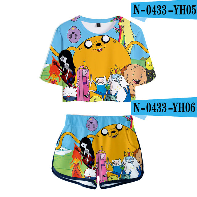 Adventure Time 3D Two Piece Set Sexy Cotton Tshirt 3D Kawaii  Fashion Tshirt New Suit Shorts Casual Tops+Shorts 2XL