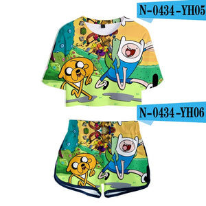 Adventure Time 3D Two Piece Set Sexy Cotton Tshirt 3D Kawaii  Fashion Tshirt New Suit Shorts Casual Tops+Shorts 2XL